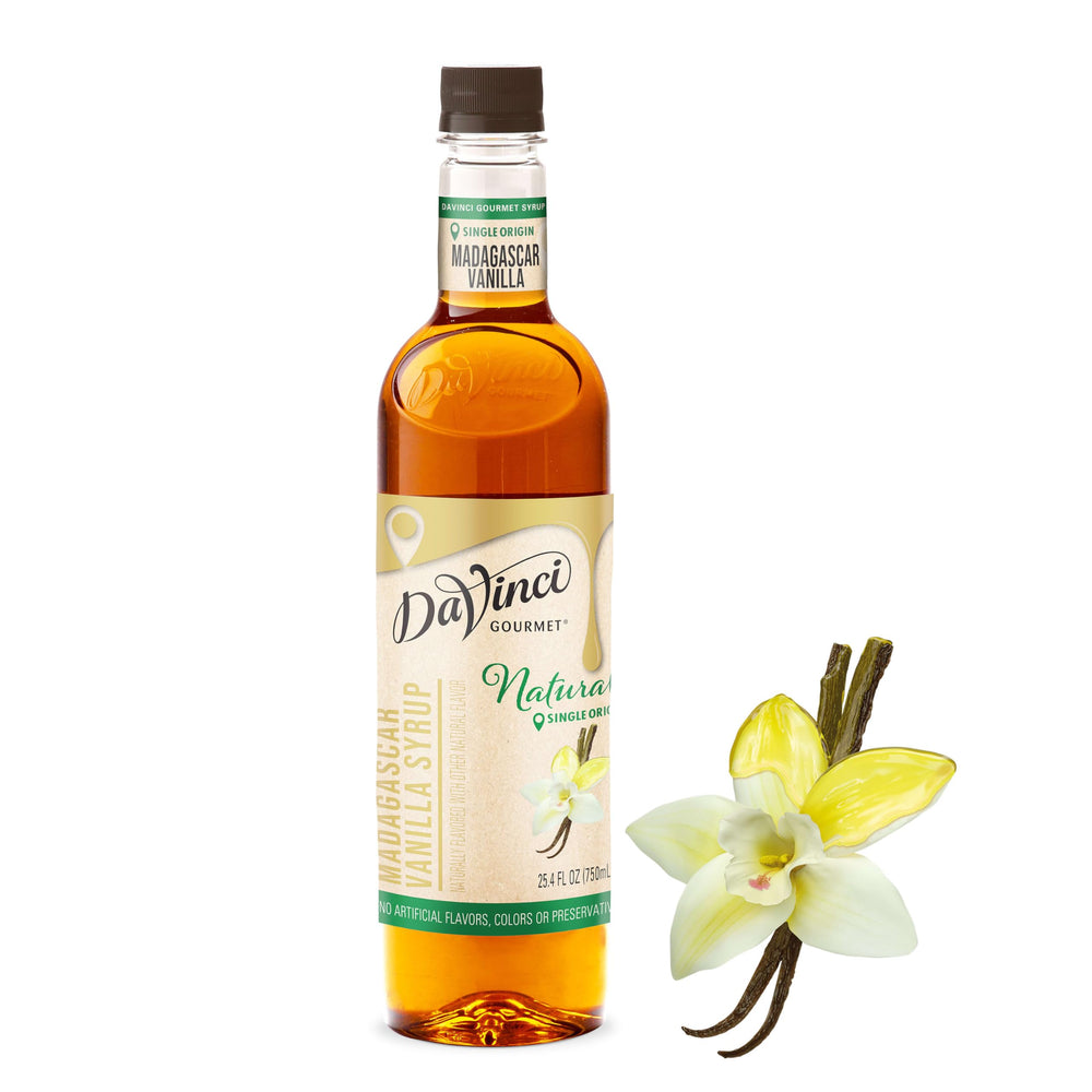 DaVinci Gourmet bottle front packaging showing natural vanilla flavor and size