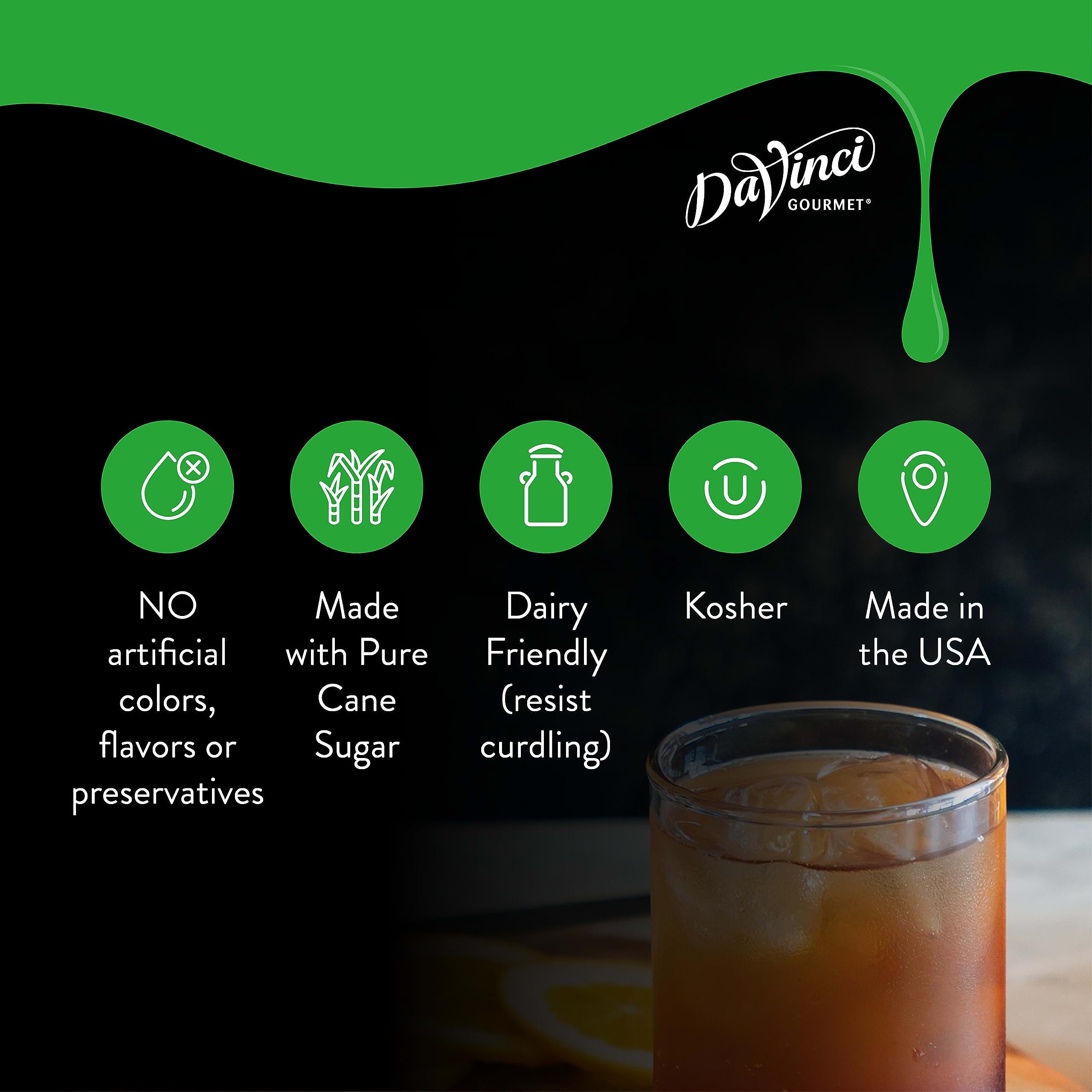 DaVinci Gourmet syrup mixed into coffee showing enhanced aroma and balanced sweetness