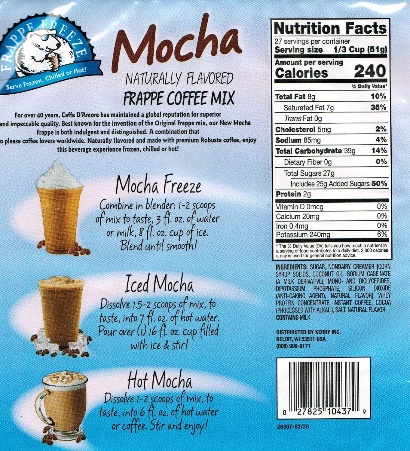 DaVinci Gourmet blended mocha in glass with whipped cream illustrating creamy texture