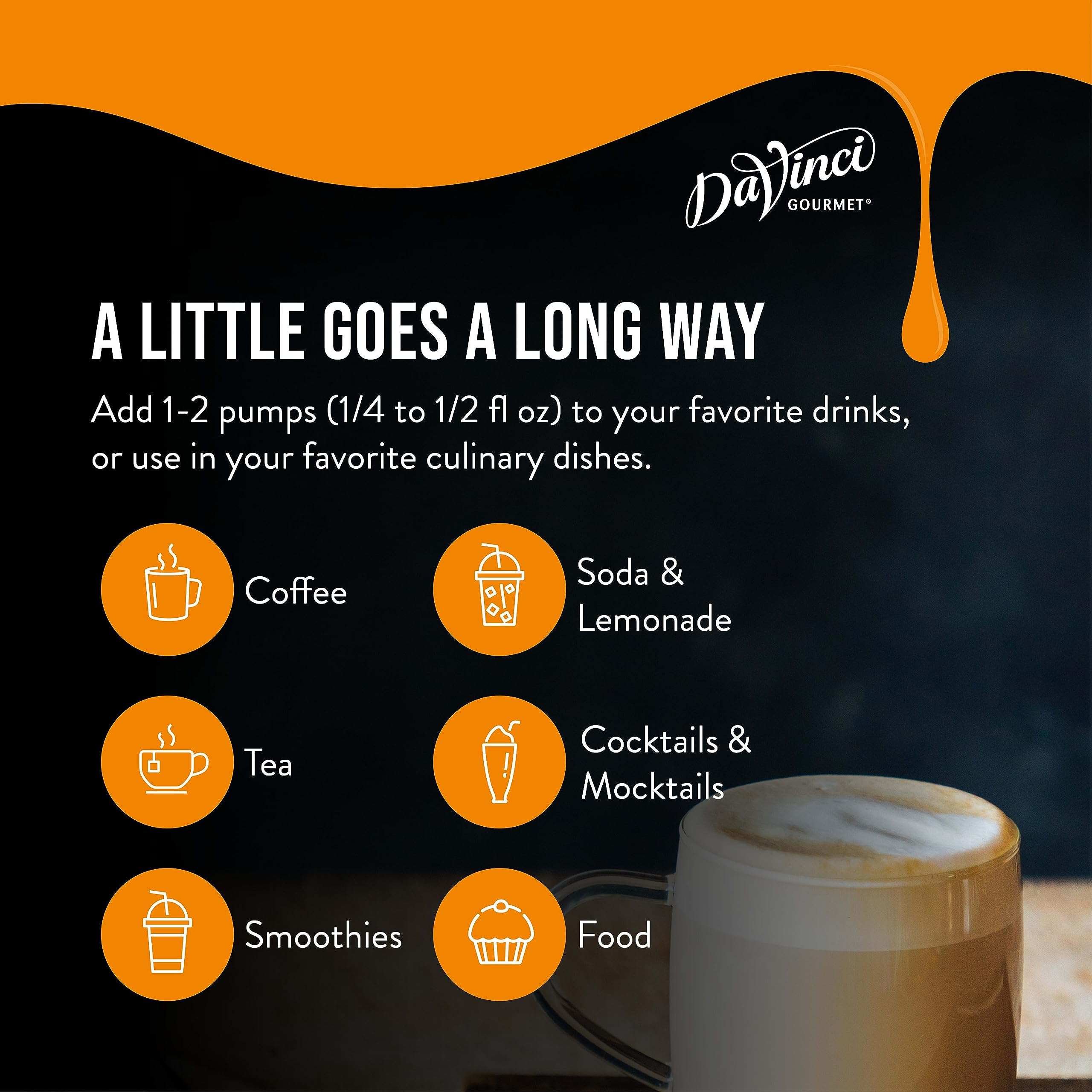 DaVinci Gourmet syrup blended into a latte adding fruity contrast to coffee