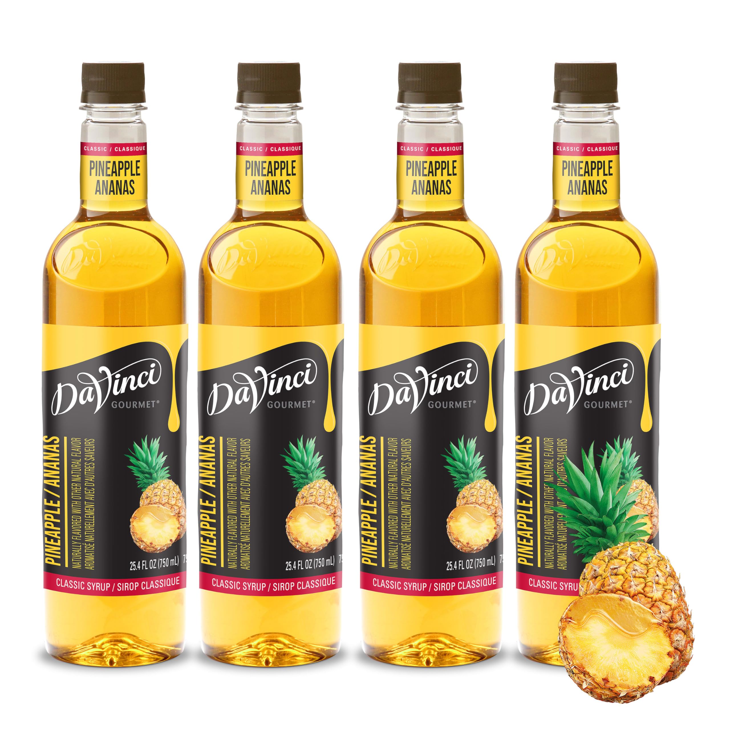 DaVinci Gourmet bottle front view showing packaging and pineapple flavor benefit