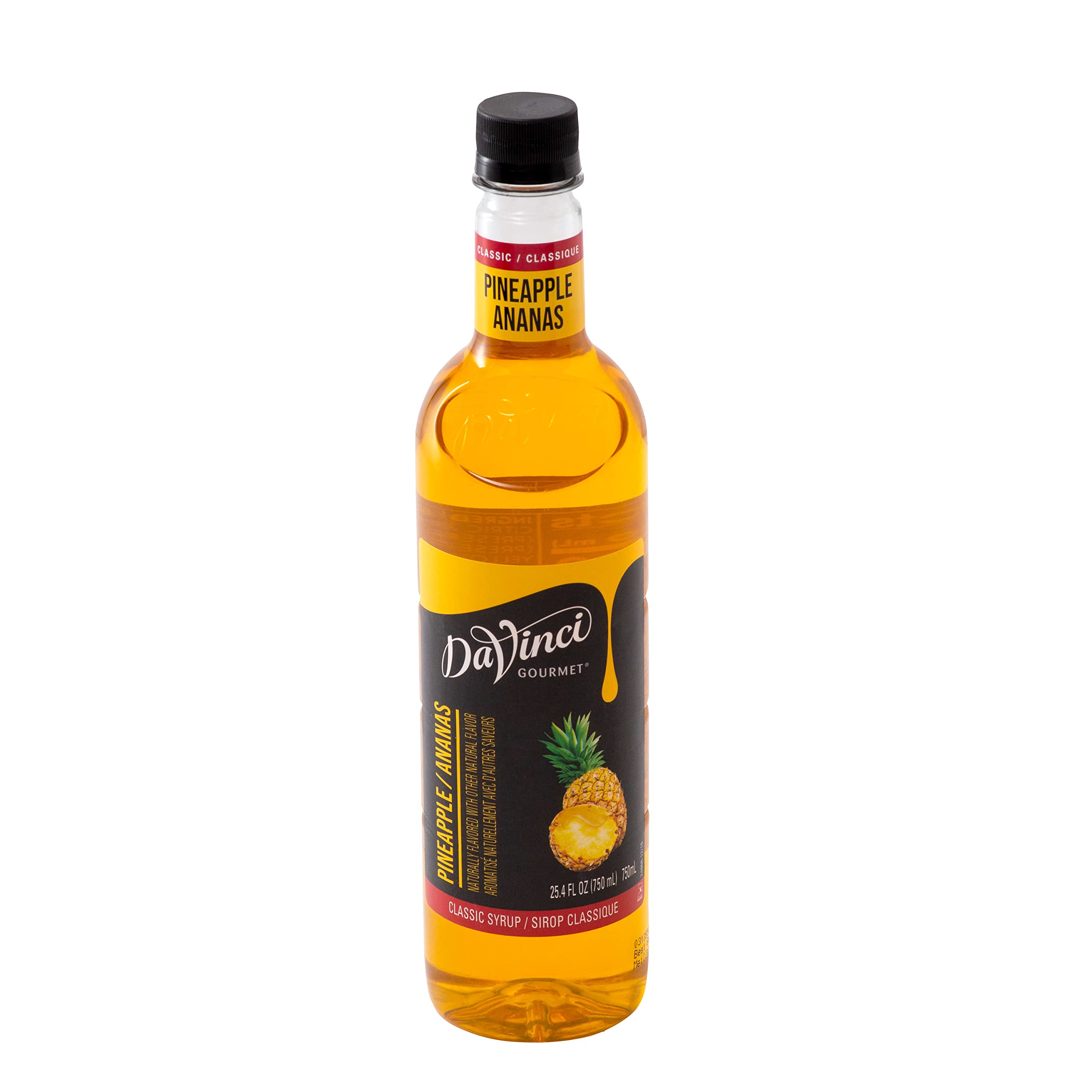 Four-pack of DaVinci Gourmet syrup stored in pantry for convenient supply