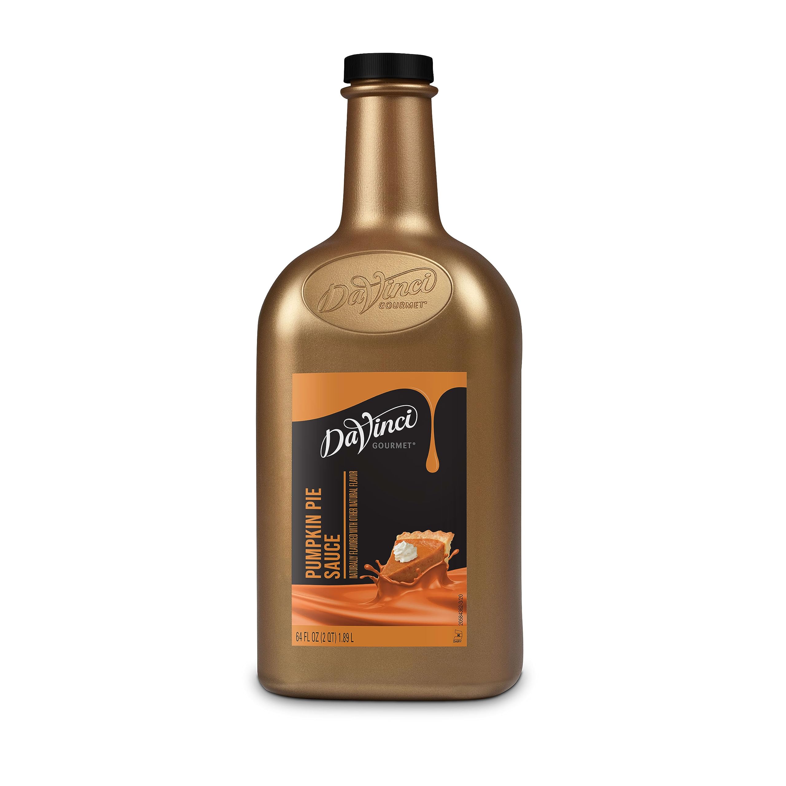 DaVinci Gourmet front bottle view showing 64 fl oz pumpkin pie sauce, ready for cafes
