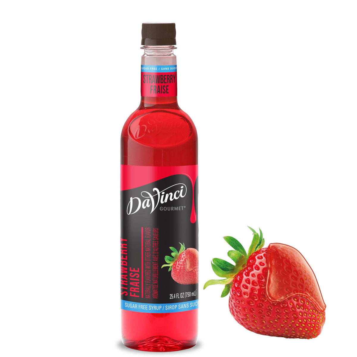 DaVinci Gourmet bottle front label shows sugar-free strawberry flavor and size