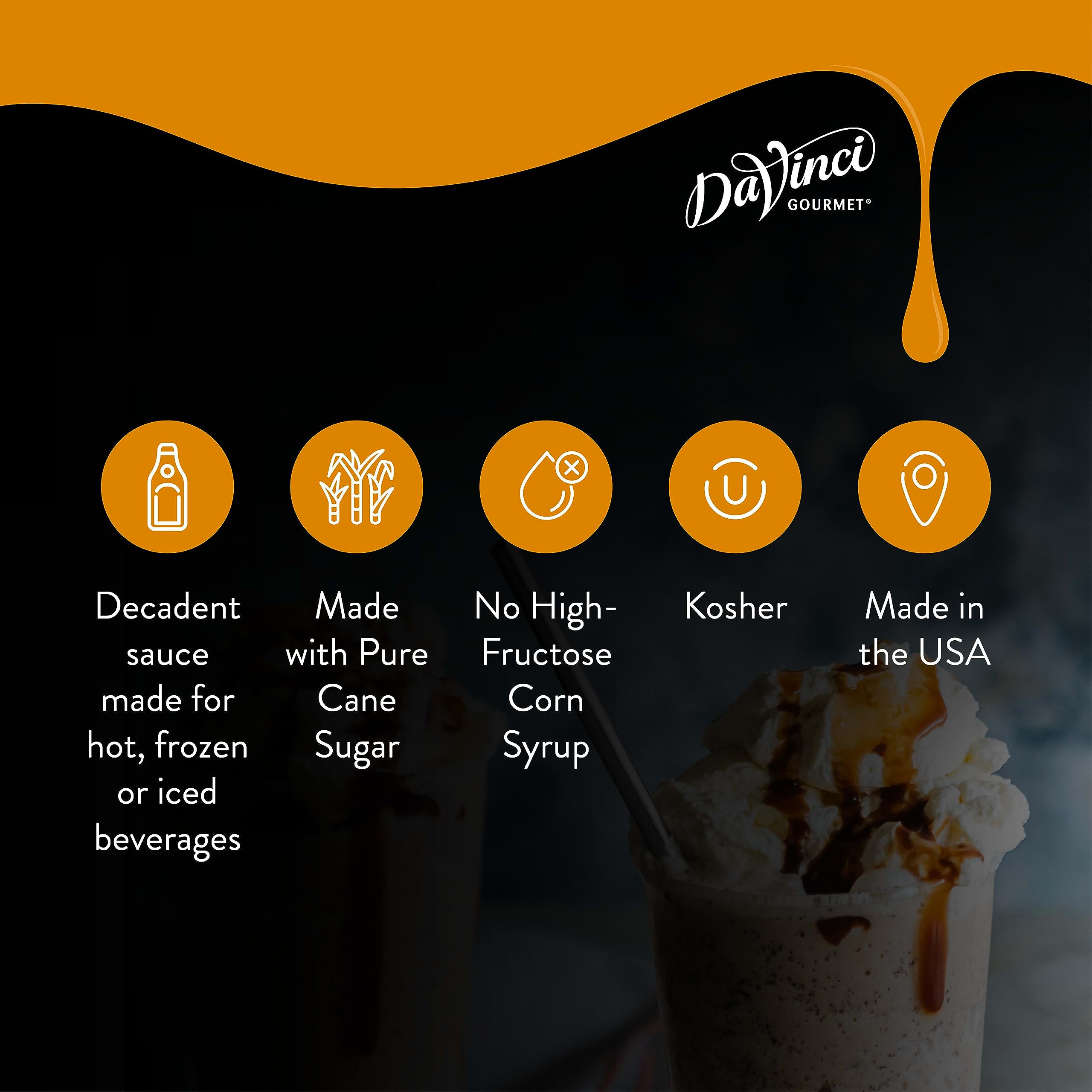 DaVinci Gourmet sauce drizzled over dessert demonstrating glossy finish and enhanced presentation