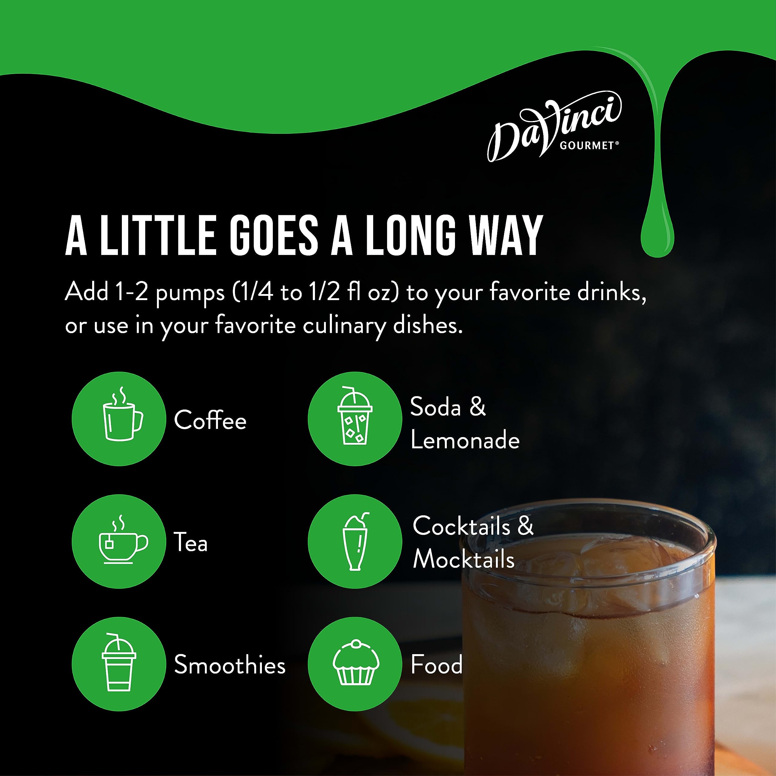 DaVinci Gourmet next to measuring jigger showing 25.4 fl oz scale