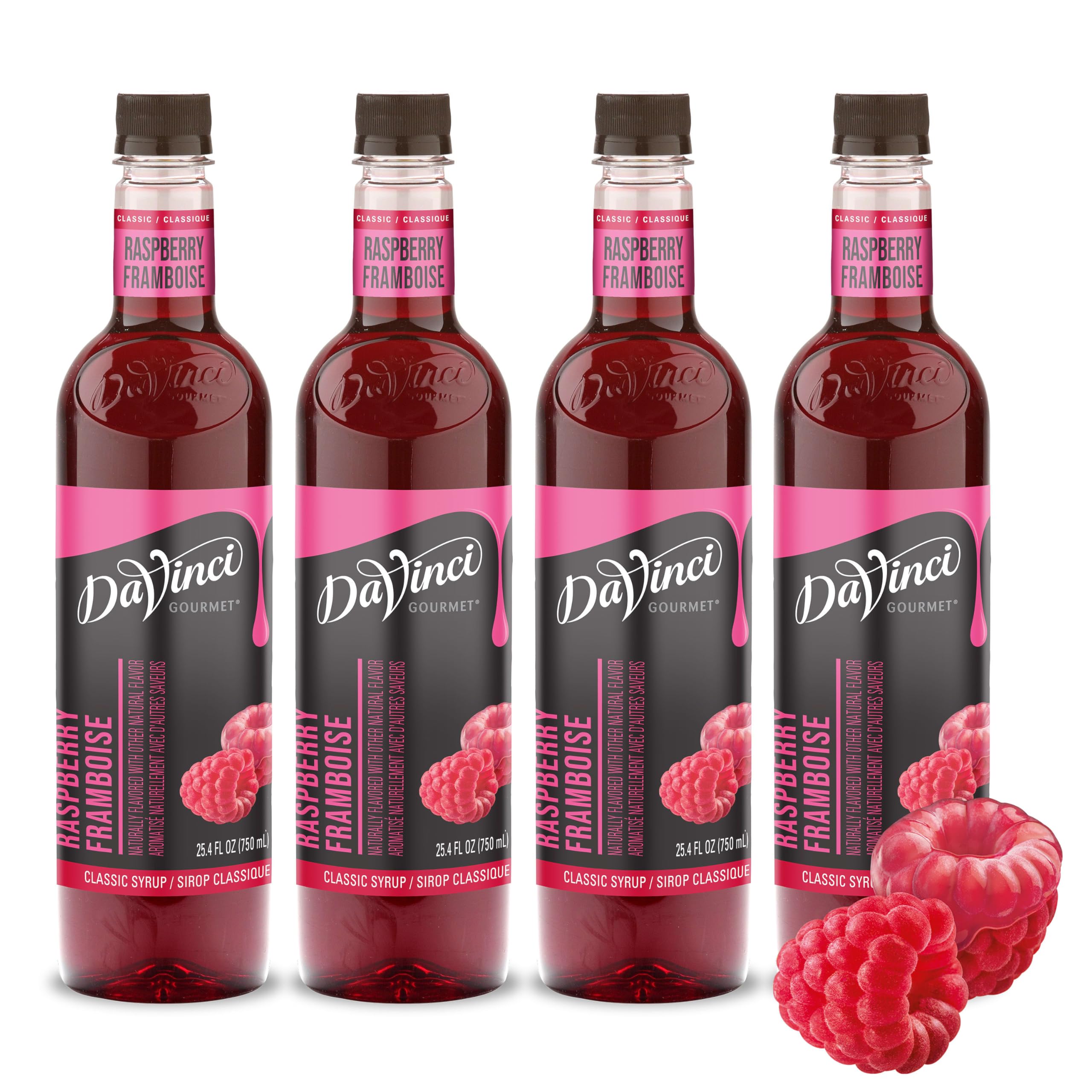 DaVinci Gourmet raspberry front packaging showing bottle and label for consistent flavor