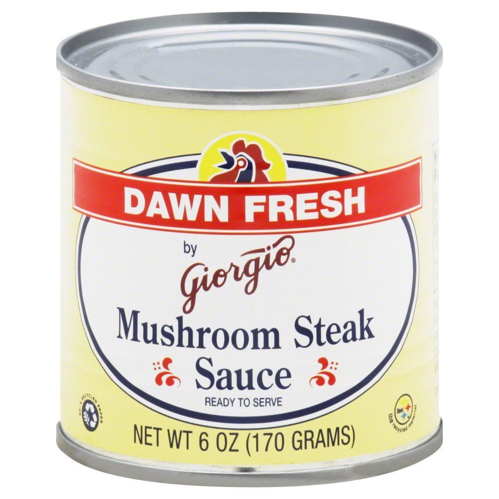 Dawn Fresh bottle front label showing mushroom steak sauce, enhances steak flavor