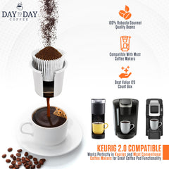 Day To Day Coffee pack size comparison displaying 200 pods for value and storage