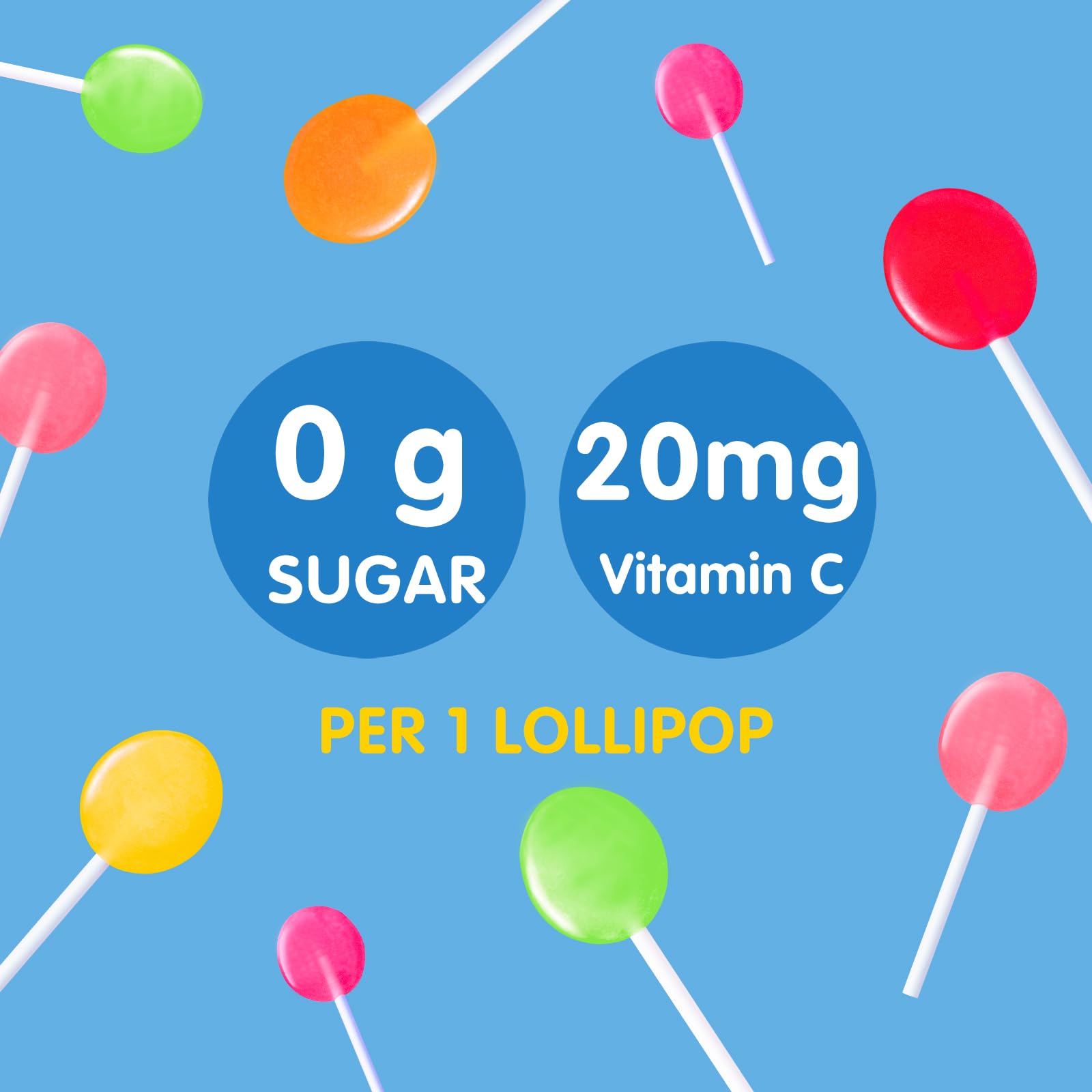 DC24 DAILY CARE assorted lollipops on white backdrop highlighting colors