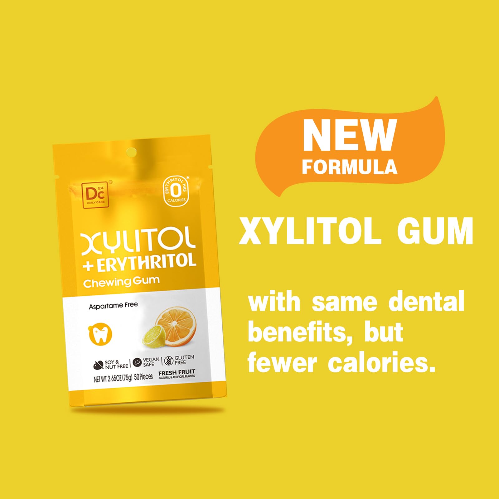 DC24 DAILY CARE close-up of single gum piece highlighting texture and long-lasting flavor