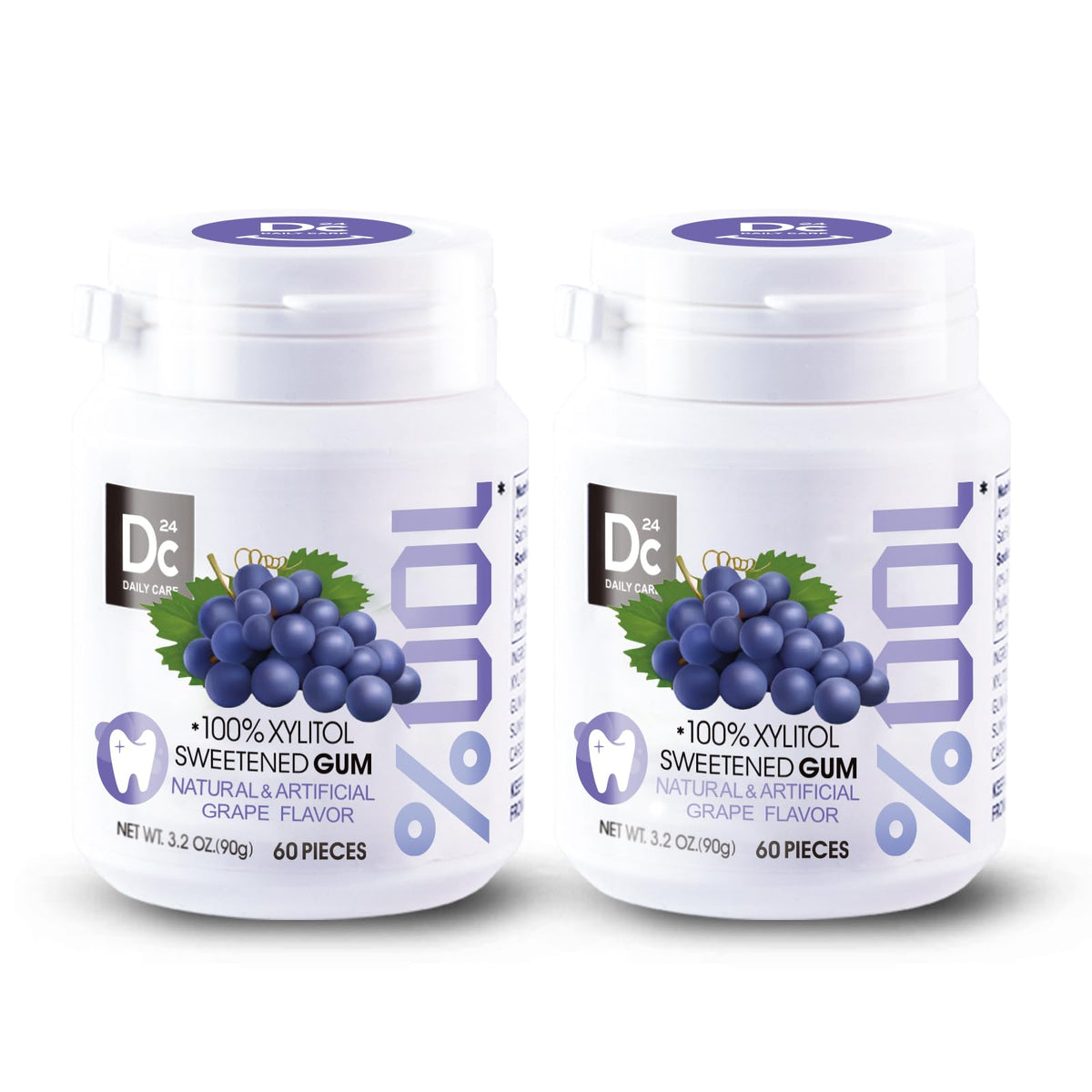 DC24 DAILY CARE front packaging showing grape gum and benefits