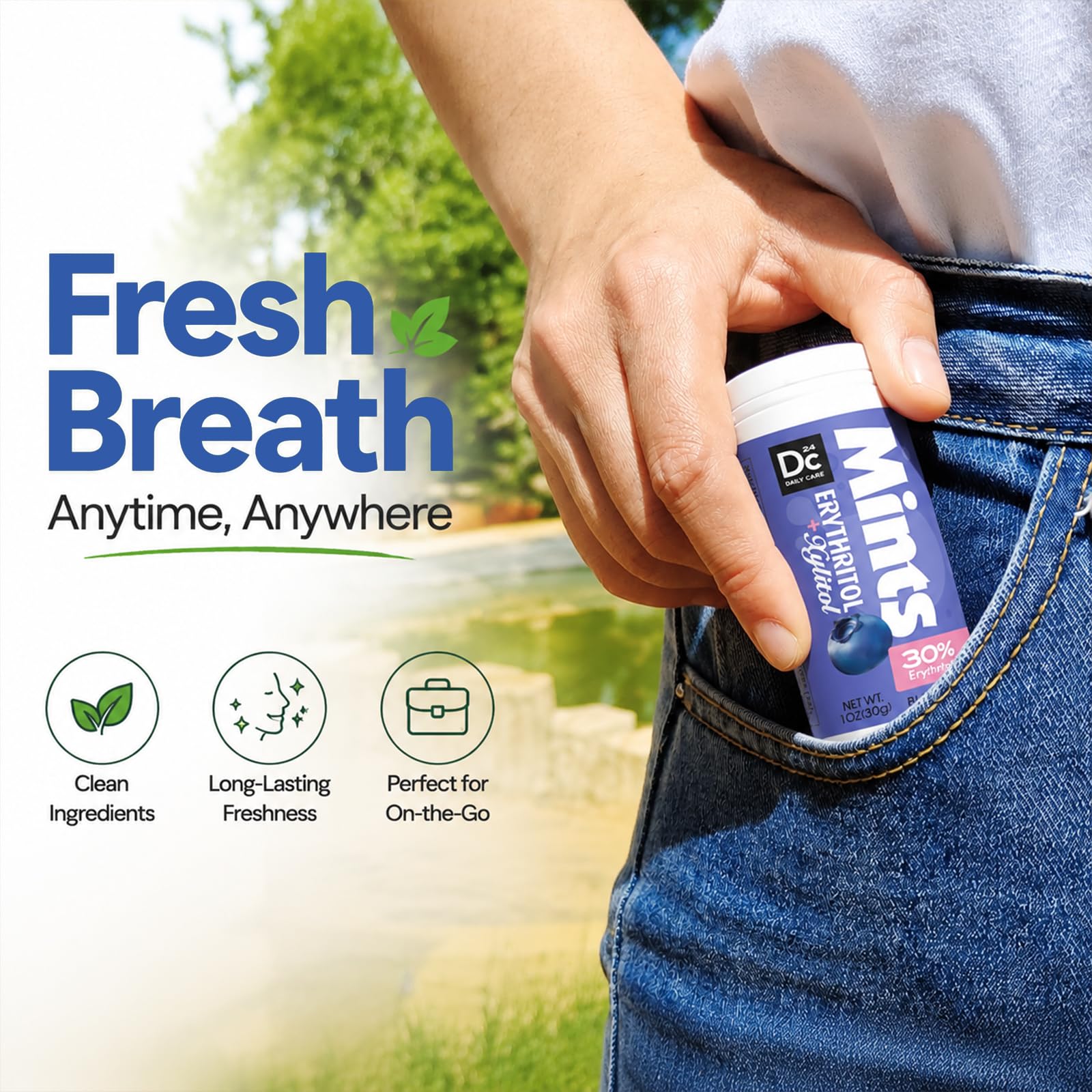 DC24 DAILY CARE tube in a pocket during commute for on-the-go freshness