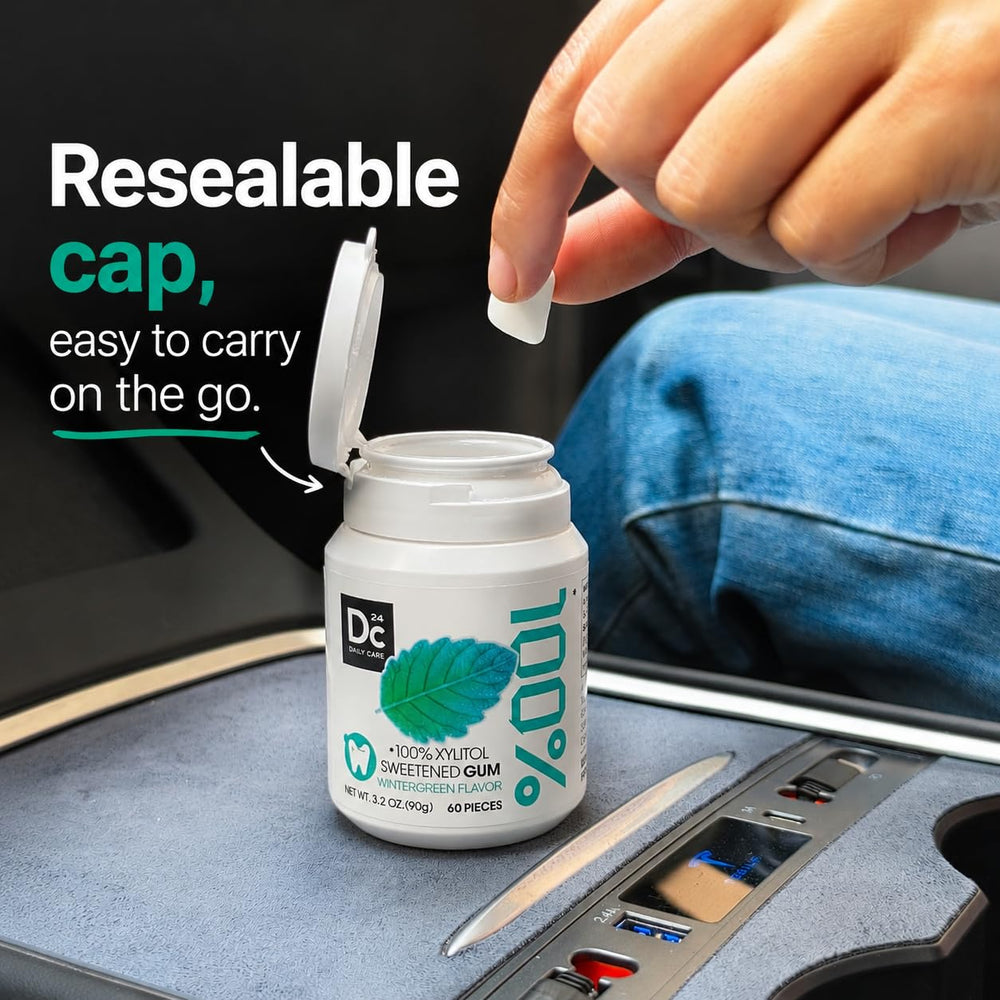 DC24 DAILY CARE gum used during travel to freshen breath and relieve dry mouth