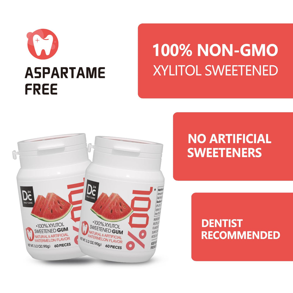 DC24 DAILY CARE open bottle with gum pieces displaying resealable lid benefit