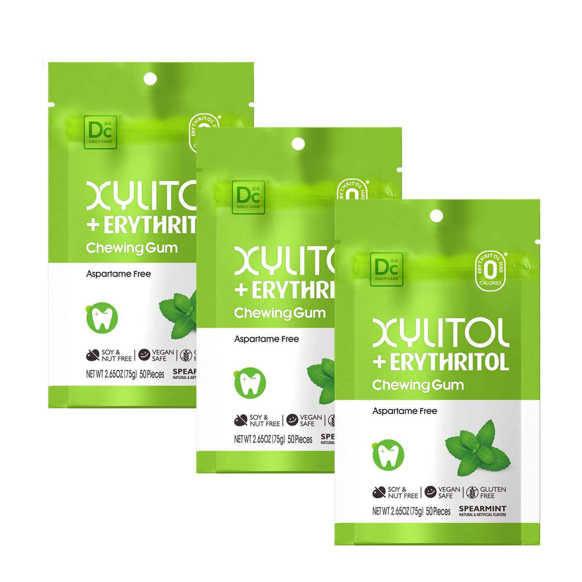 DC24 DAILY CARE front packaging showing spearmint bags and product benefits