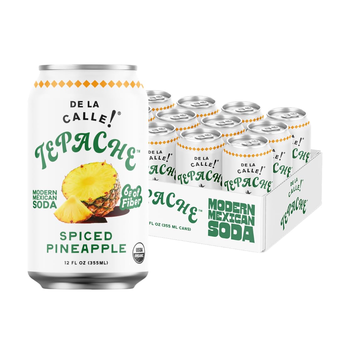 De La Calle bottle front view showing organic spiced pineapple soda and vibrant label benefits