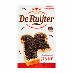 De Ruijter front packaging showing dark chocolate sprinkles, adds rich crunch