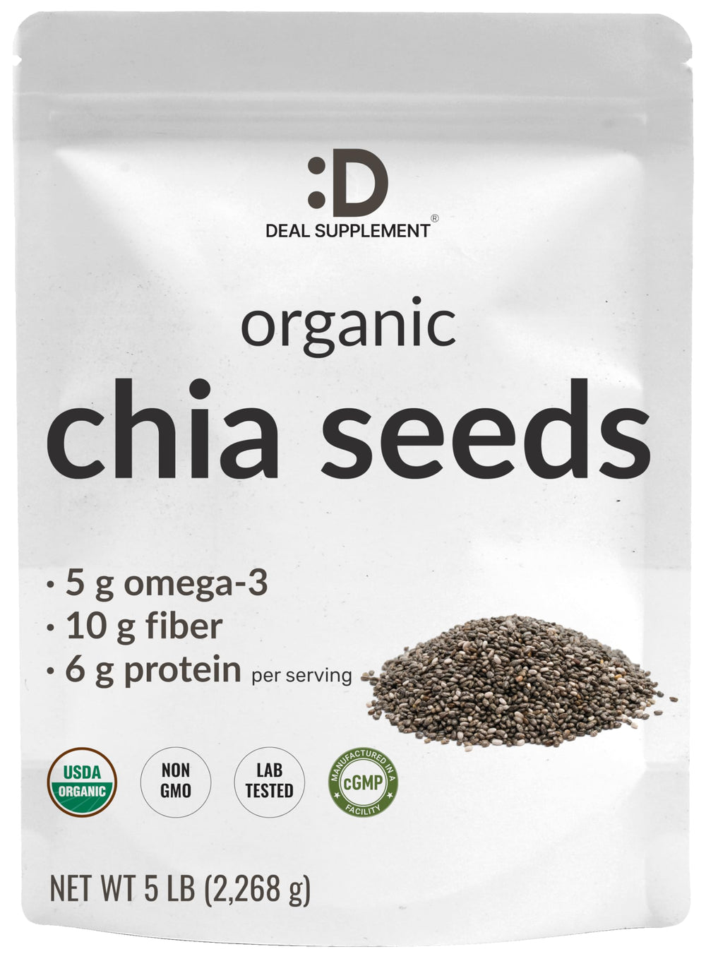 DEAL SUPPLEMENT front pouch showing 5 lb bag and label benefits