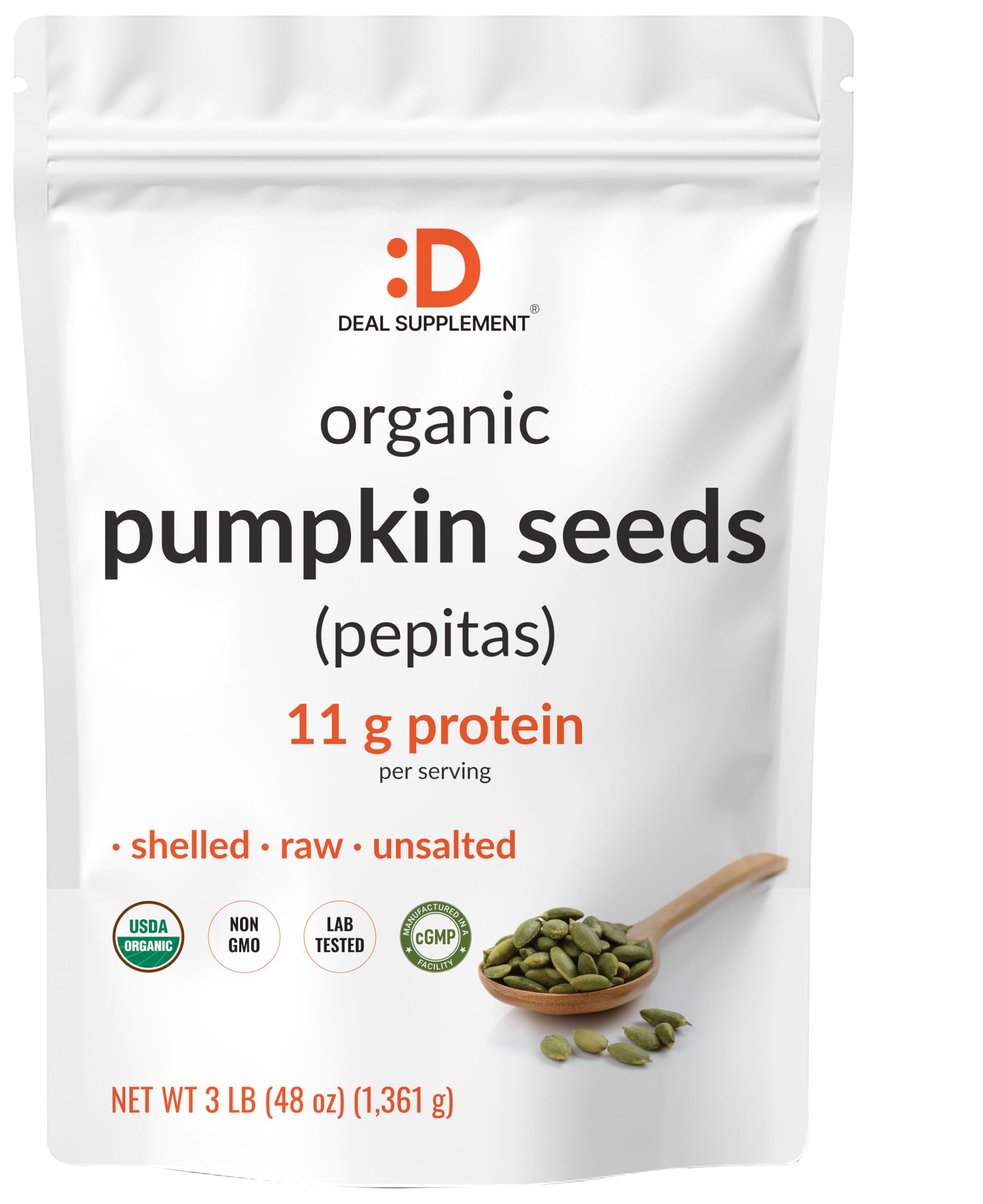 DEAL SUPPLEMENT front packaging of 3 lb pouch showing label and resealable top, convenient storage
