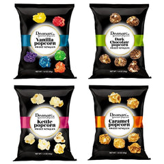 Deanan Gourmet Popcorn premium Caramel Pecan Almond label detail, showcases nutty caramel flavor