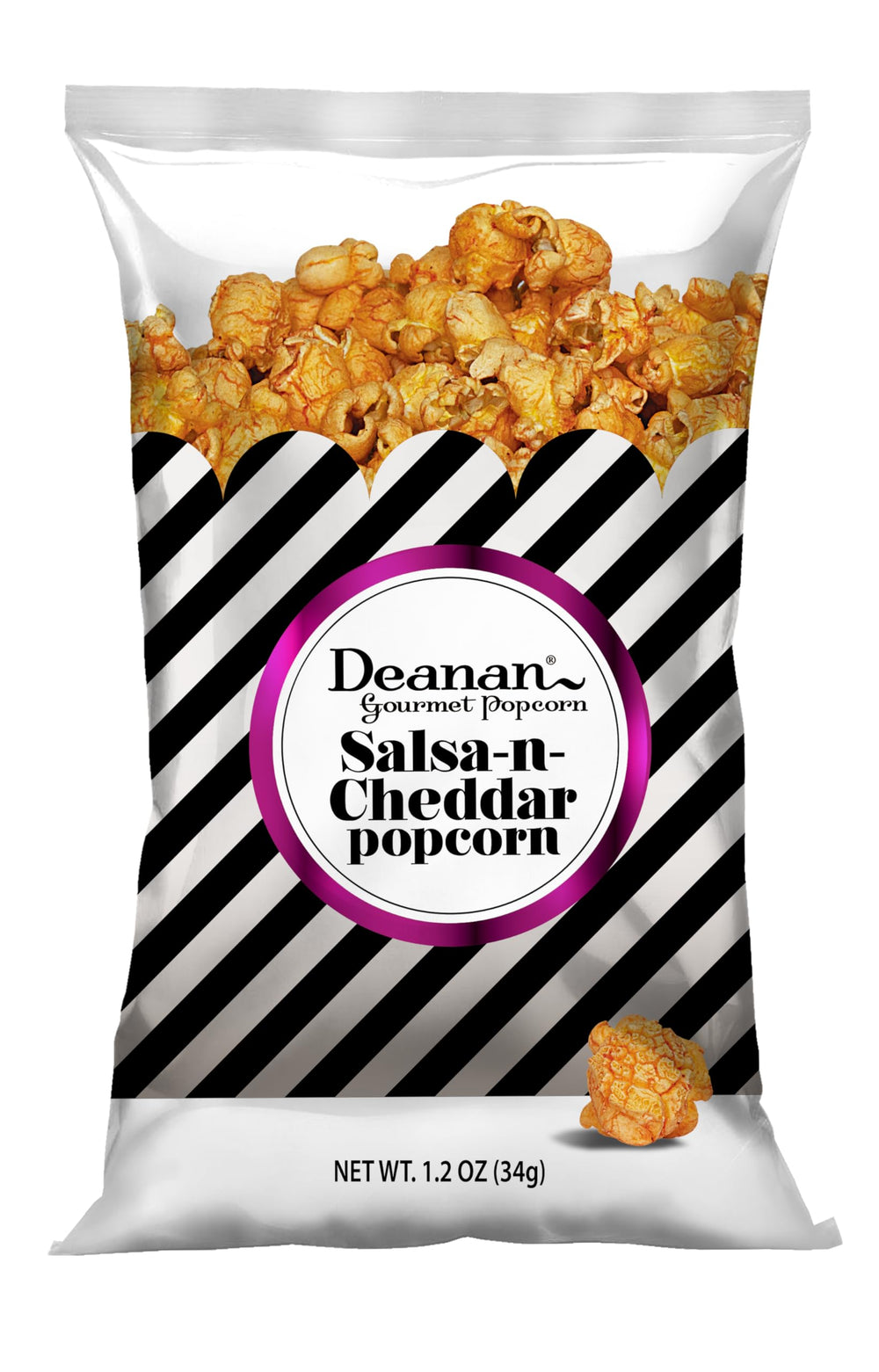 Deanan Gourmet Popcorn size comparison with hand to show bag scale and easy serving portions