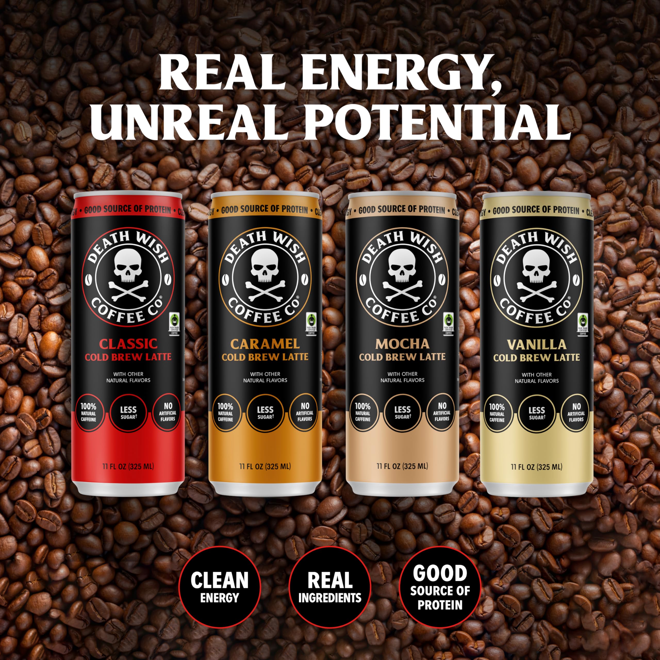 Death Wish Coffee poured over ice in glass with condensation benefit: refreshing chilled serve