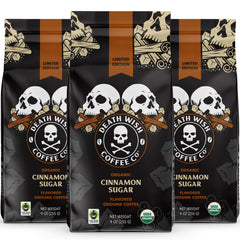 Death Wish Coffee front packaging showing 27 oz bag and bold branding benefit clear product identity