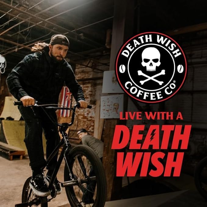 Death Wish Coffee bag next to ruler for scale showing 27 oz size and value benefit