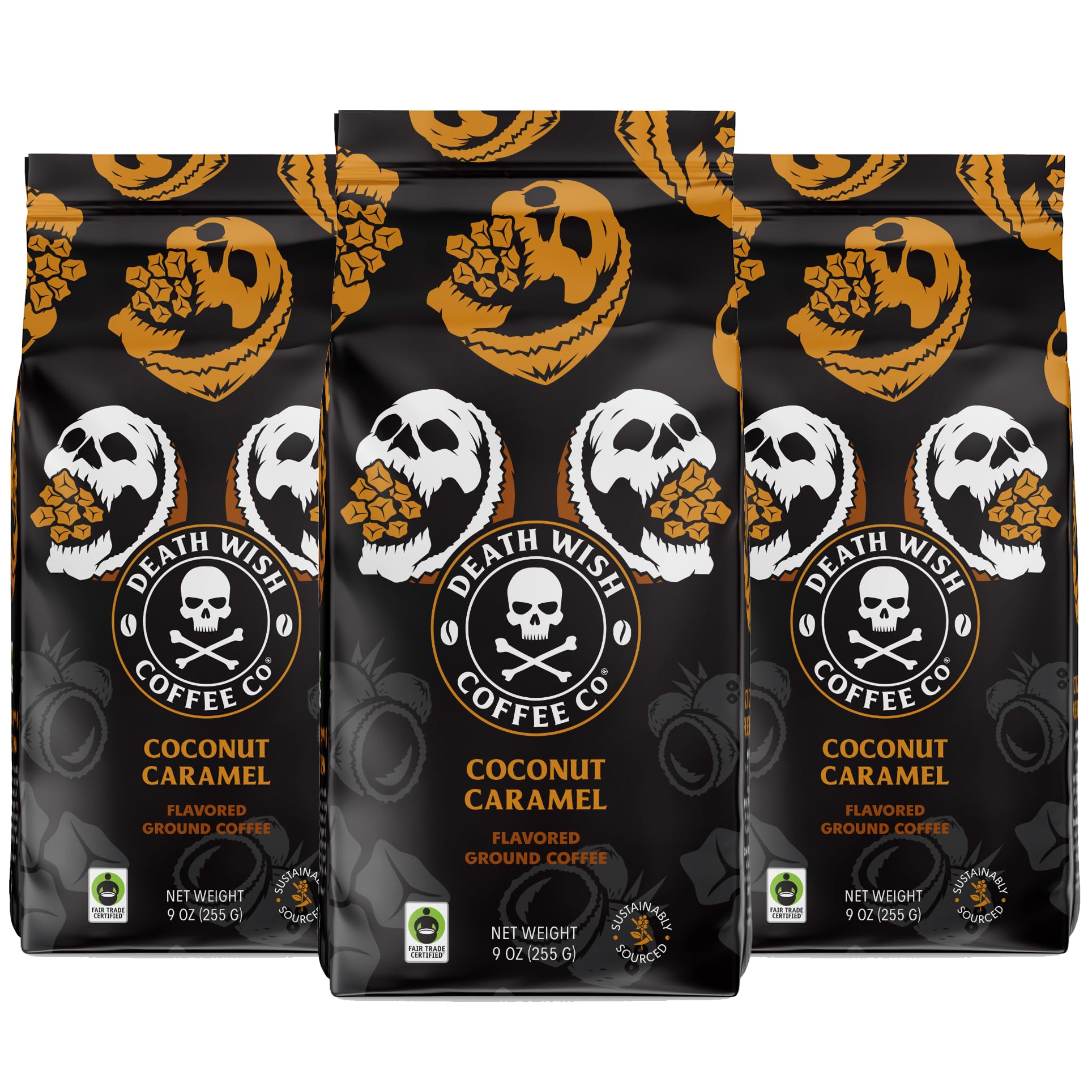 Death Wish Coffee front packaging showing 27 oz bag and bold branding benefit clarity