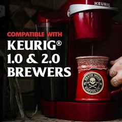 Death Wish Coffee brewed espresso shot in a cup emphasizing rich color and bold taste