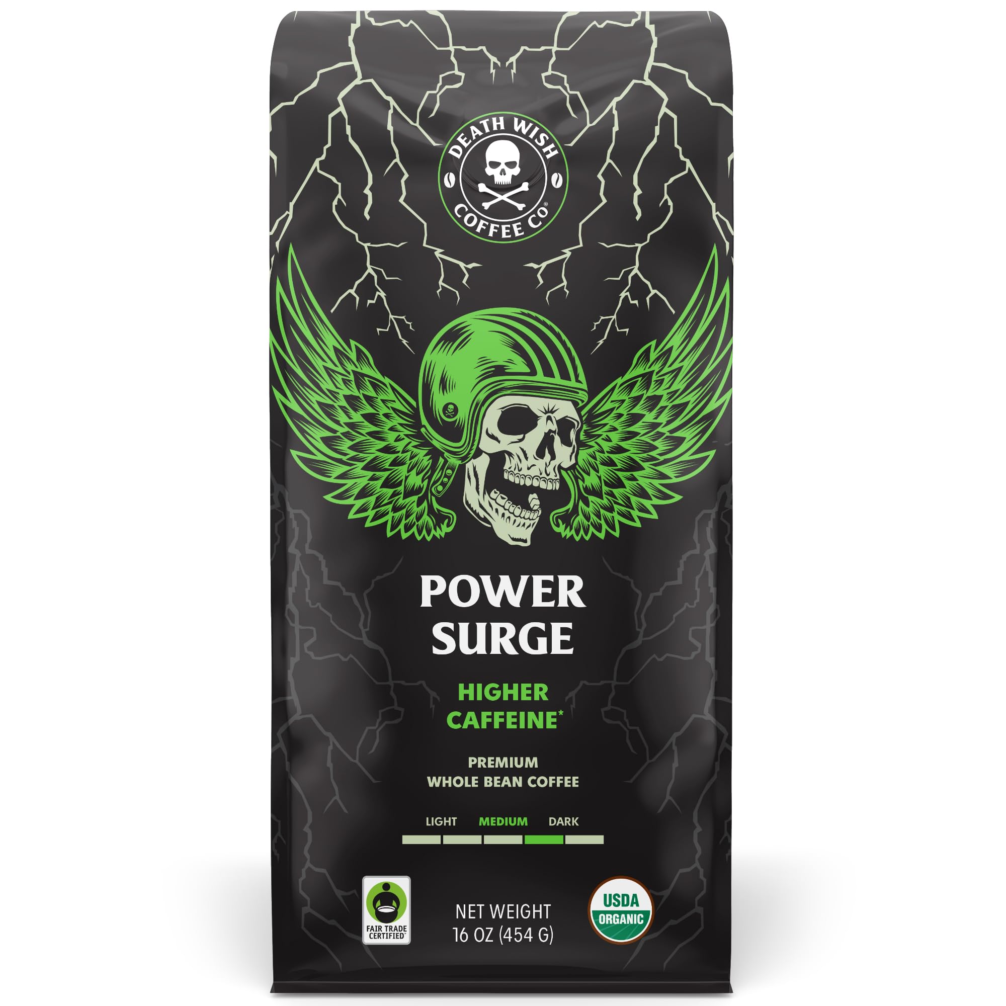Death Wish Coffee front packaging showing bold branding and energy