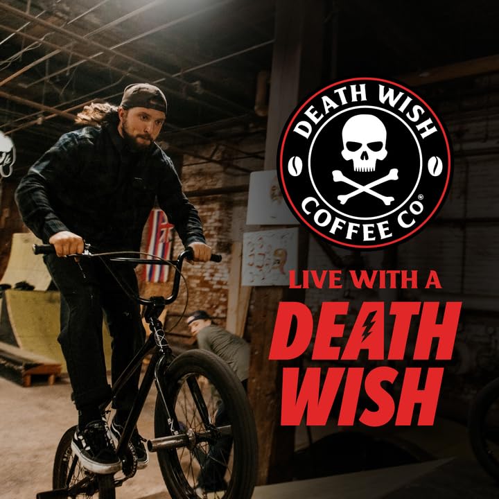 Death Wish Coffee pod next to hand showing compact size and portability
