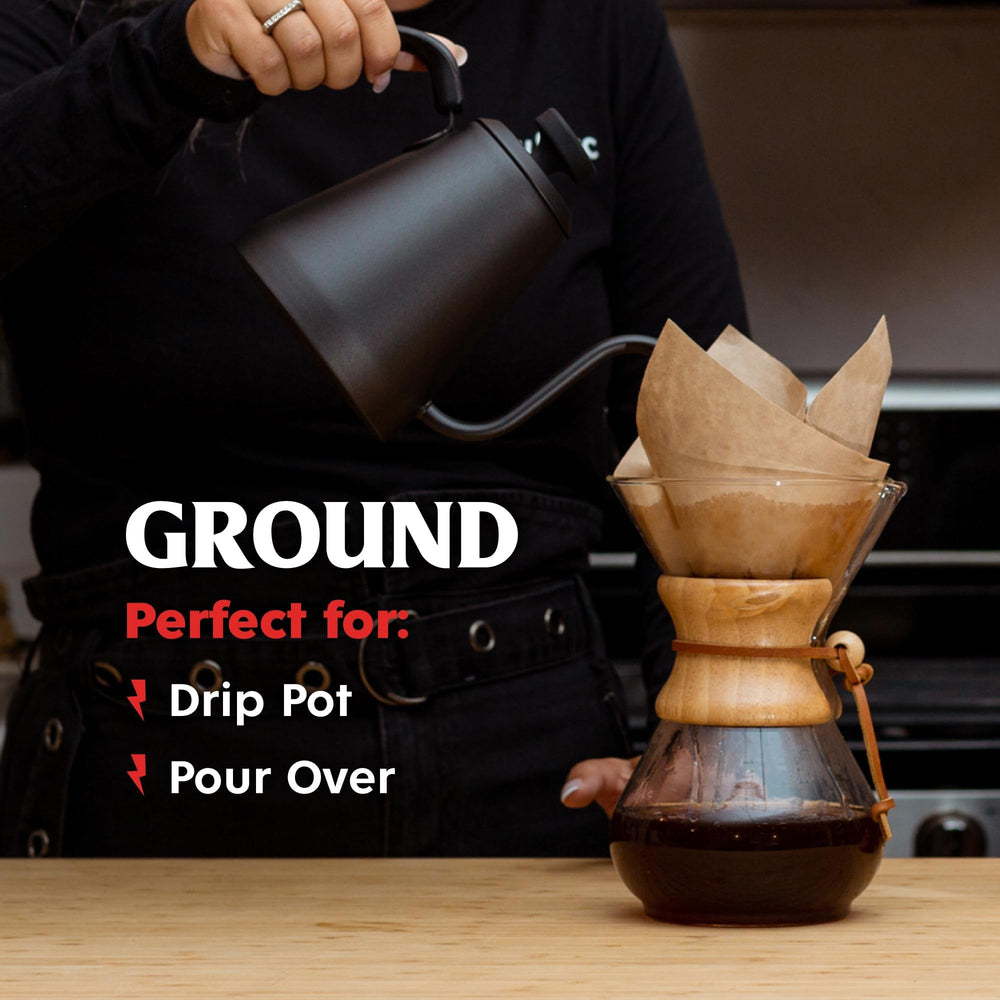 Death Wish Coffee ground texture on spoon showing rich grind and strong flavor extraction