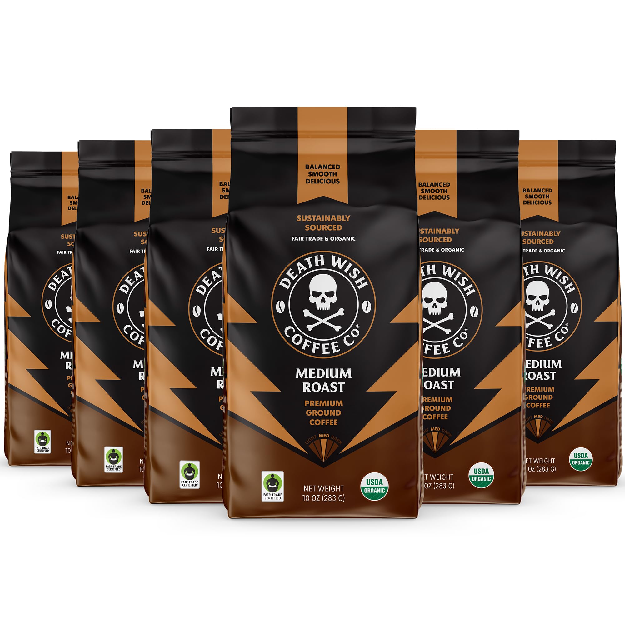 Death Wish Coffee front packaging showing bold branding and organic badge for confident flavor