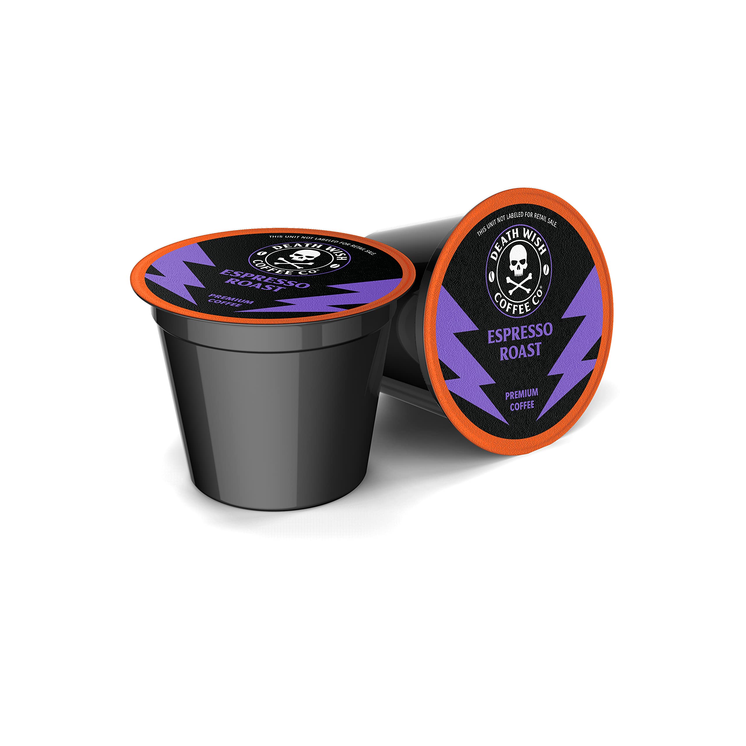 Underside of Death Wish Coffee pod showing label and compatibility benefit