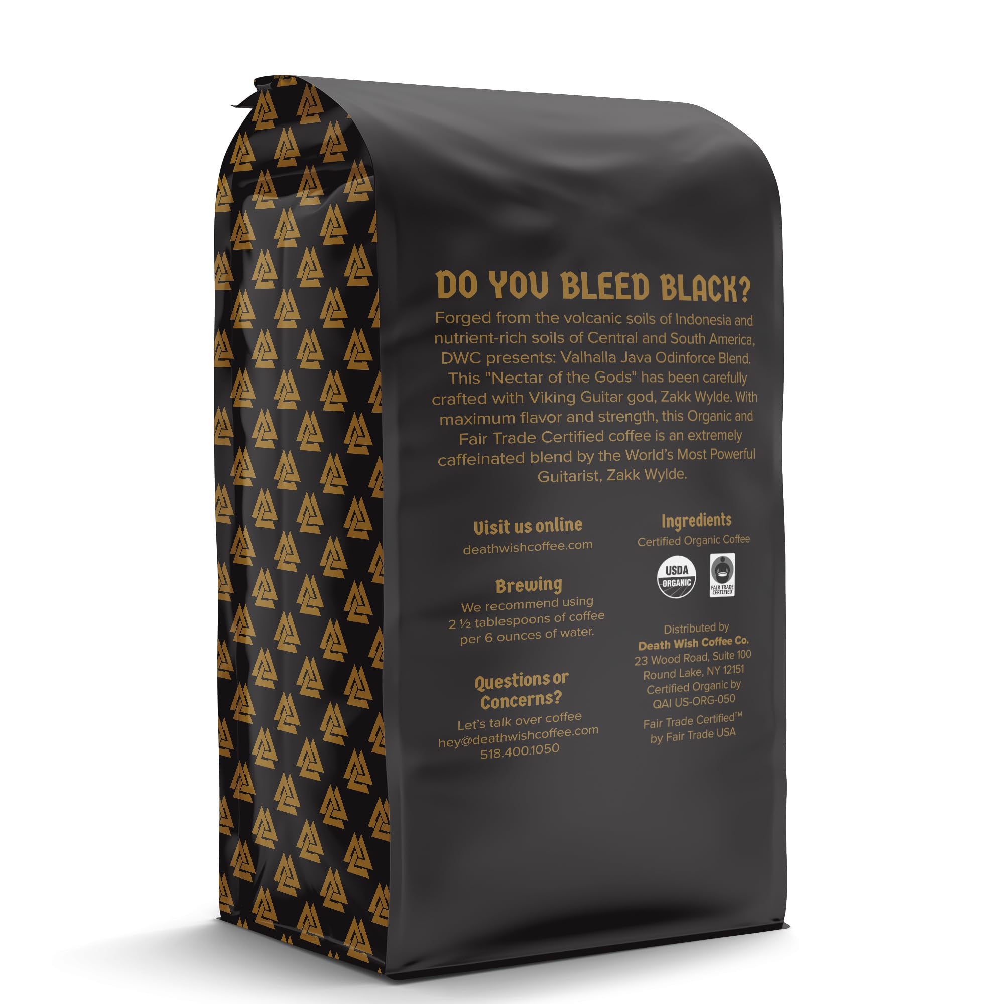 Death Wish Coffee close-up of medium-dark ground for rich chocolate flavor
