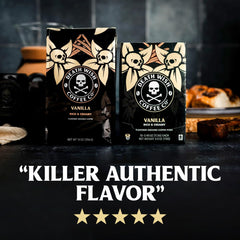 Death Wish Coffee single serve pod close-up showing pod seal and convenience