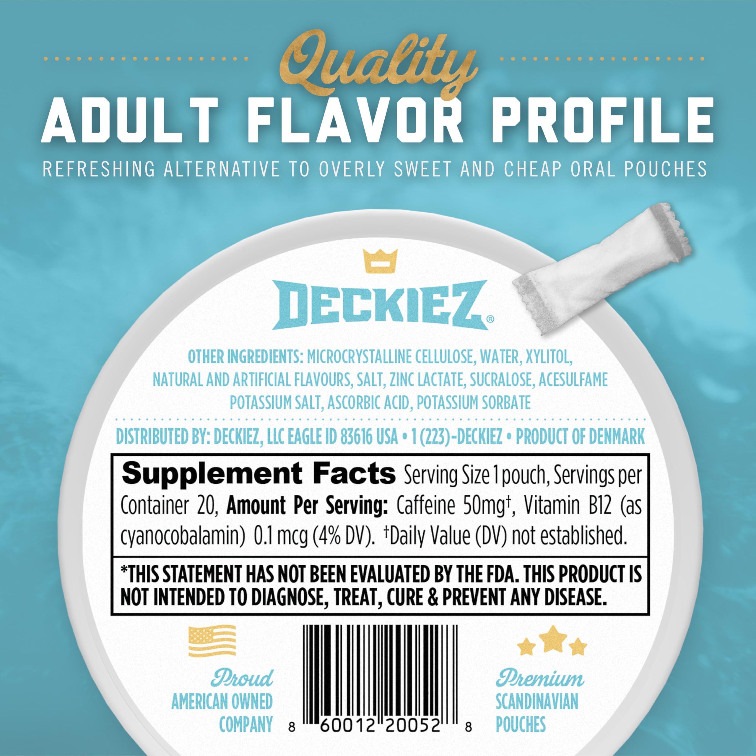 Deckiez cans beside a coffee mug comparing portion size and portability