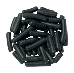 DecoPac black sprinkles close-up texture view highlighting uniform shape and consistent color for precise decorating