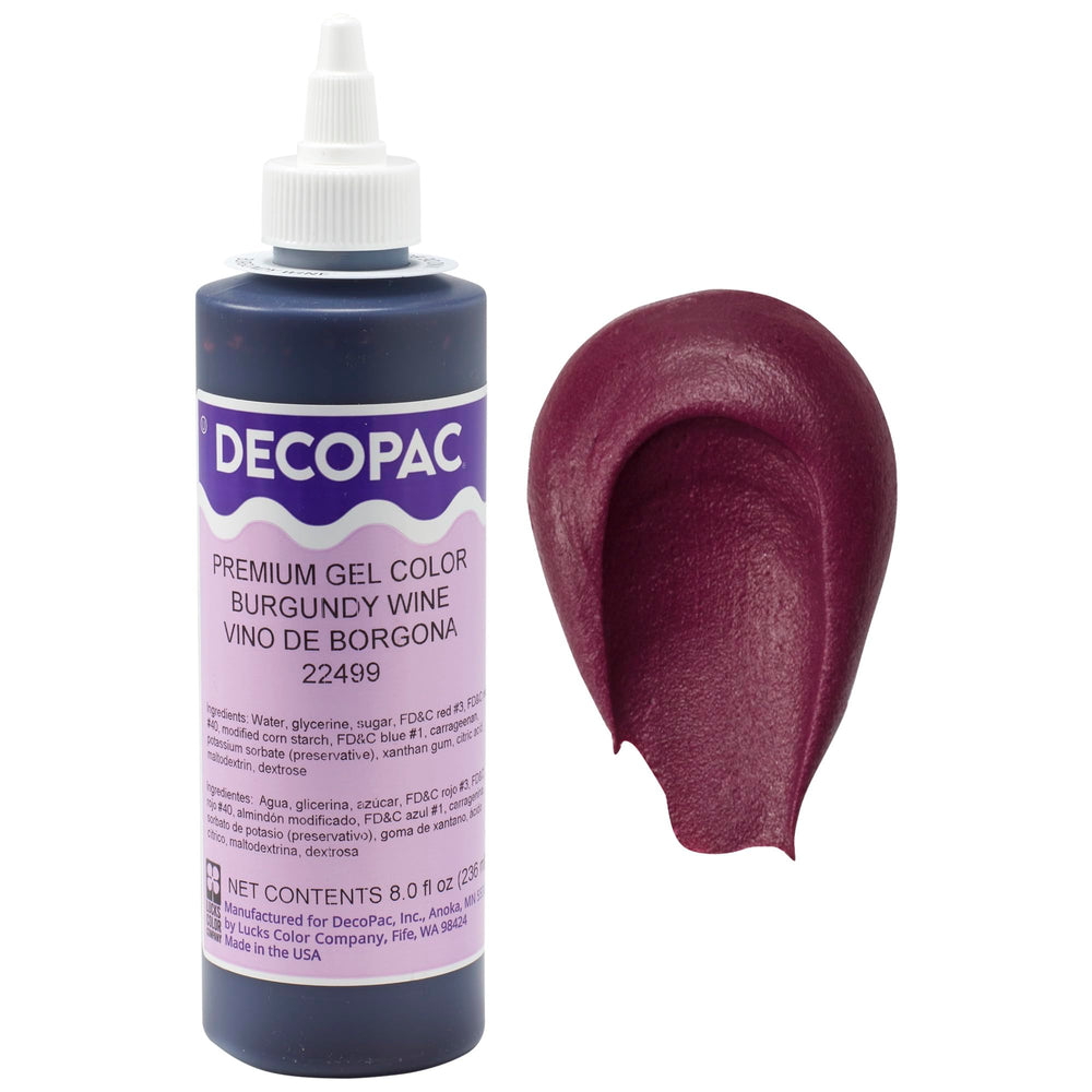 DecoPac bottle front showing burgundy gel and precise application benefit