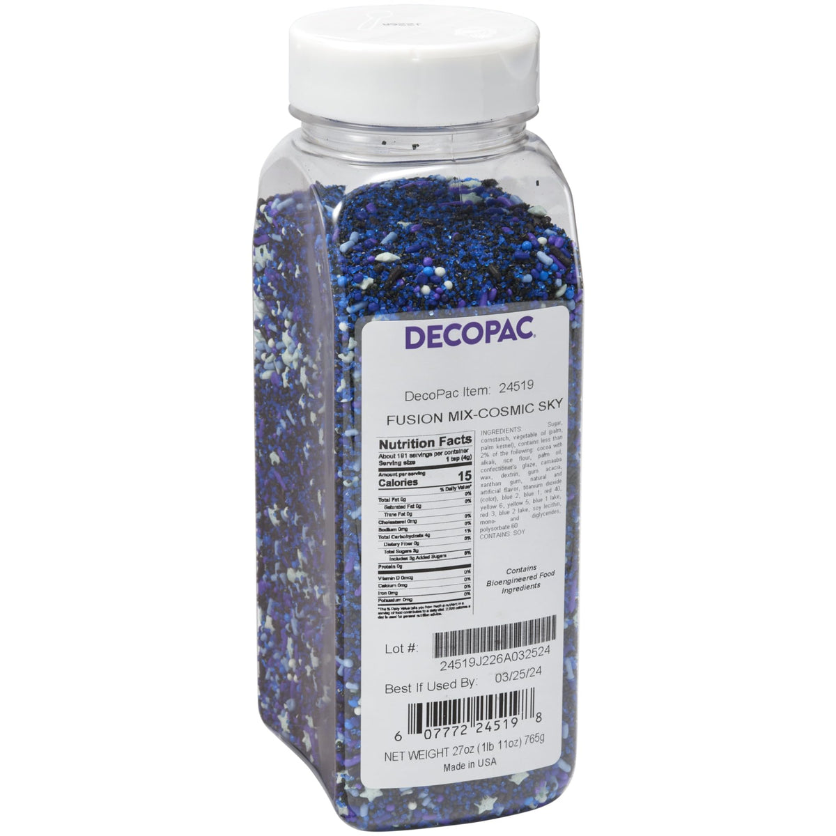 DecoPac Cosmic Skies front packaging showing handheld 26oz jar and label benefit: easy dispensing