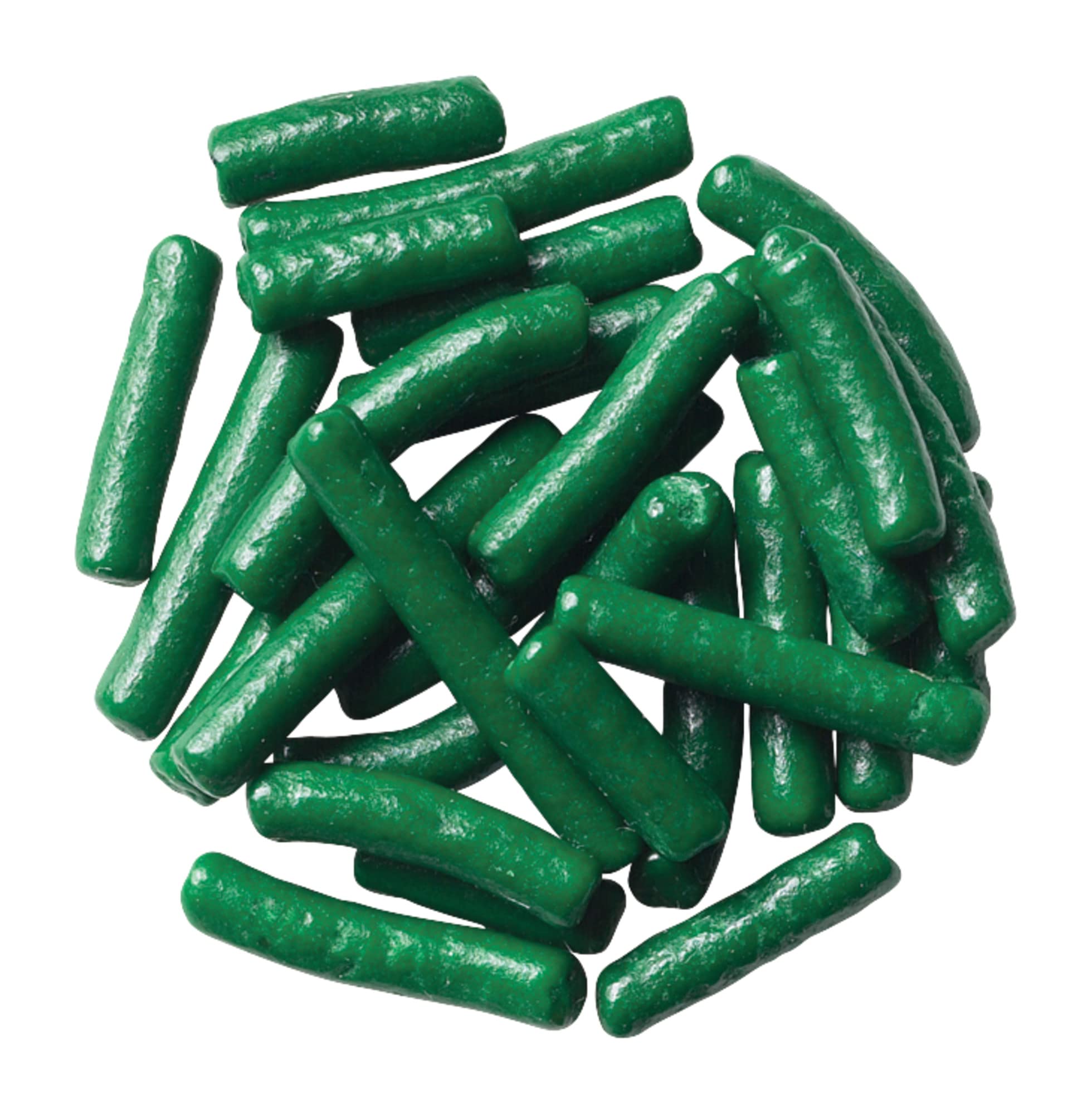 DecoPac open jar top view revealing dark green sprinkles ready to use