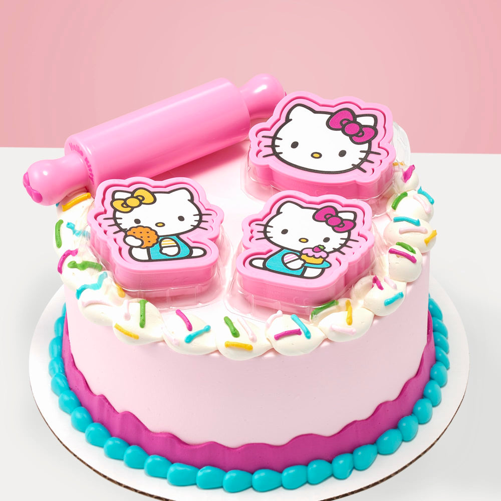 DecoPac Hello Kitty baked cookies made with set showing finished results