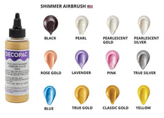 Airbrush spraying DecoPac Pearl Shimmer onto surface for smooth application benefit