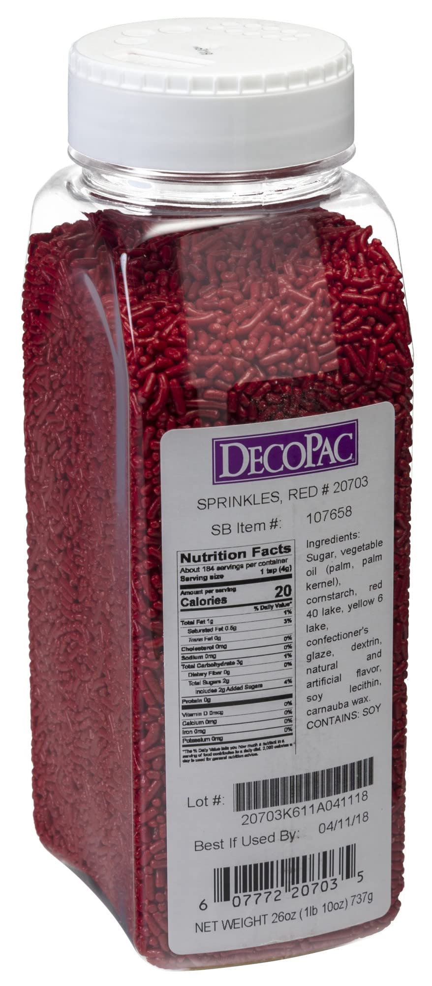 DecoPac close-up of red sprinkle texture showing uniform pieces and color