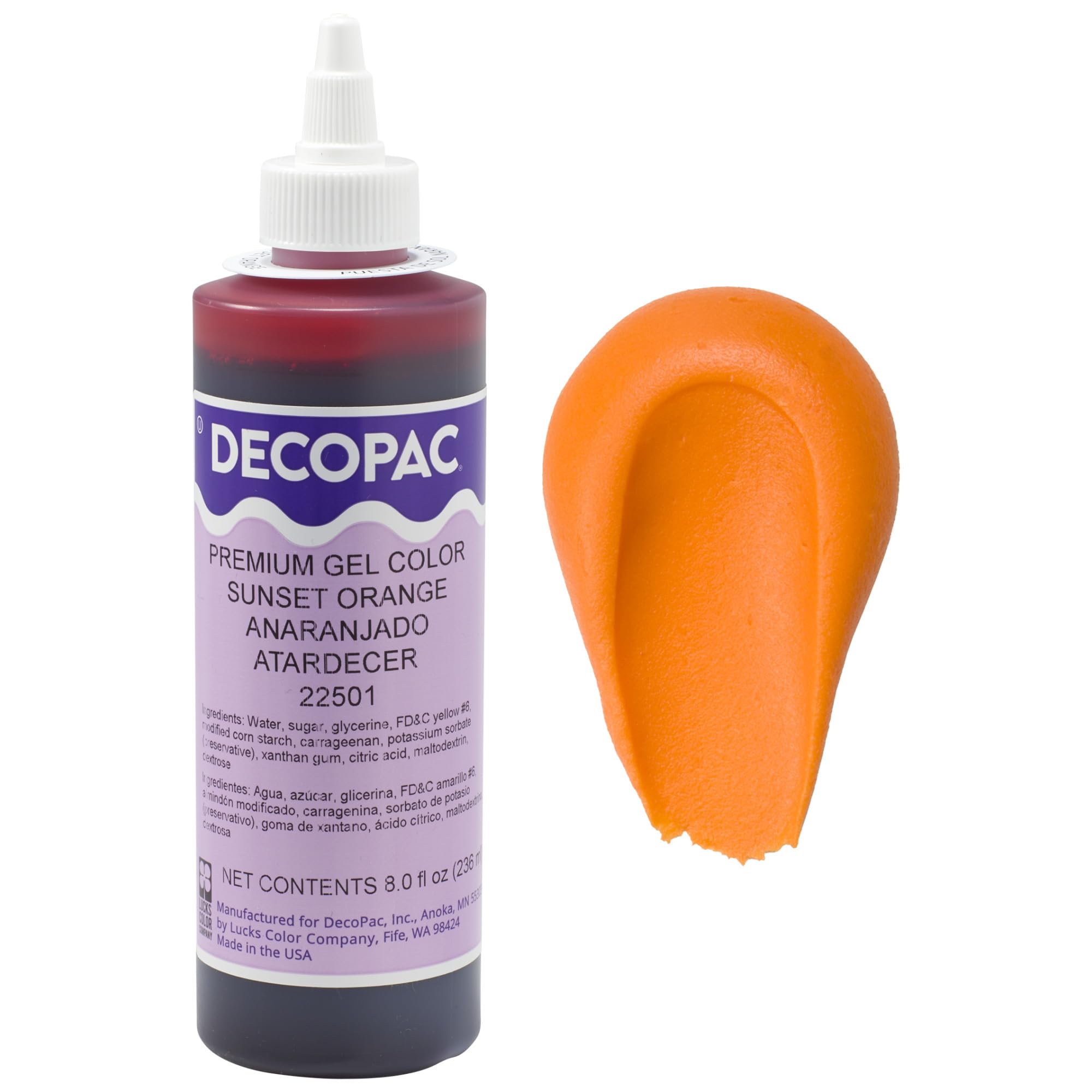 DecoPac Sunset Orange front bottle shows packaging and easy-squeeze benefit