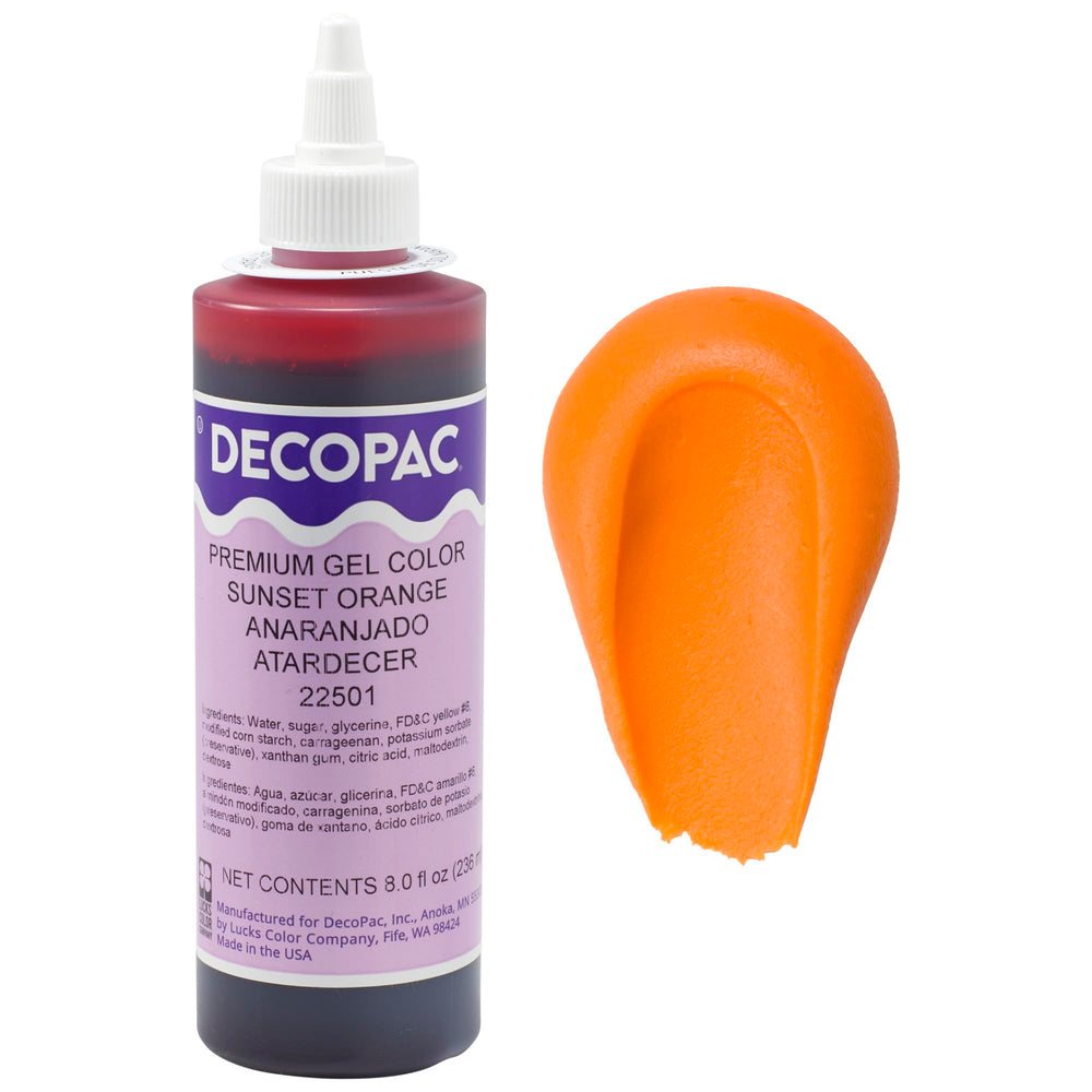DecoPac Sunset Orange front bottle shows packaging and easy-squeeze benefit