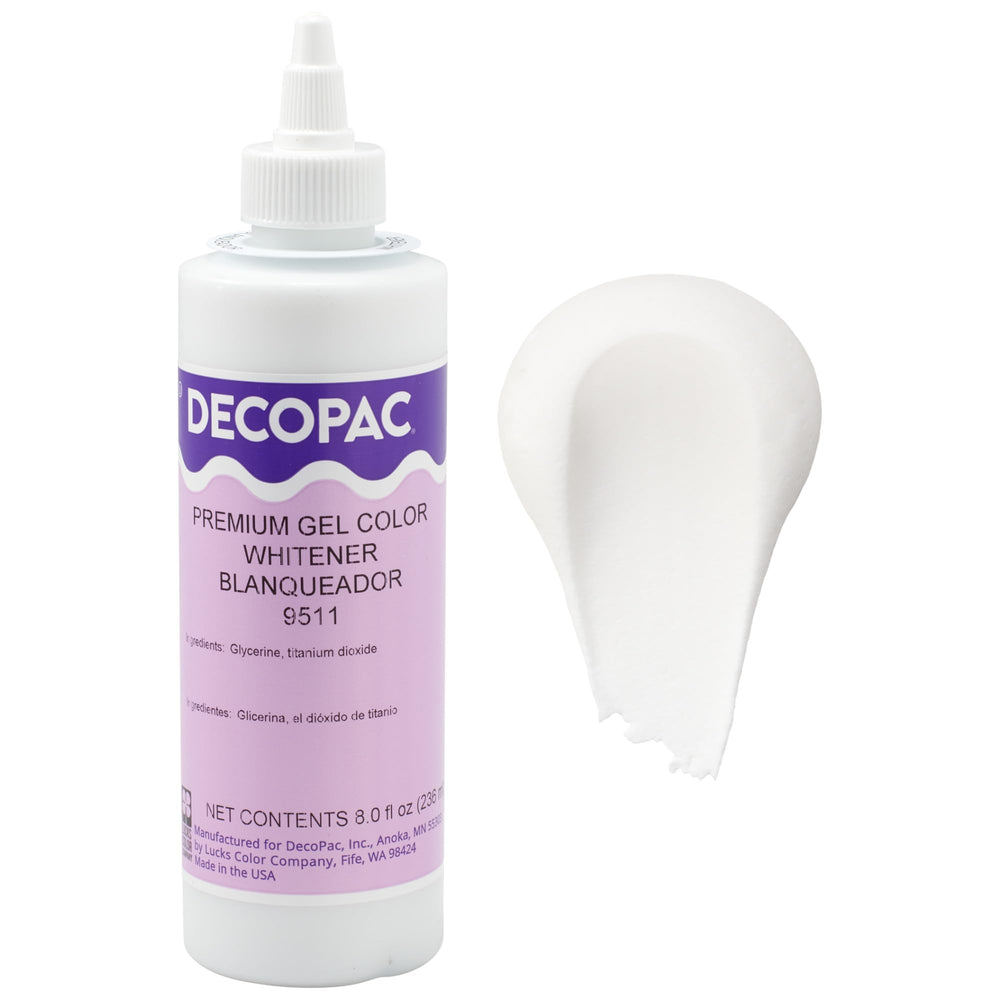 DecoPac white gel bottle front view showing label and easy-squeeze control
