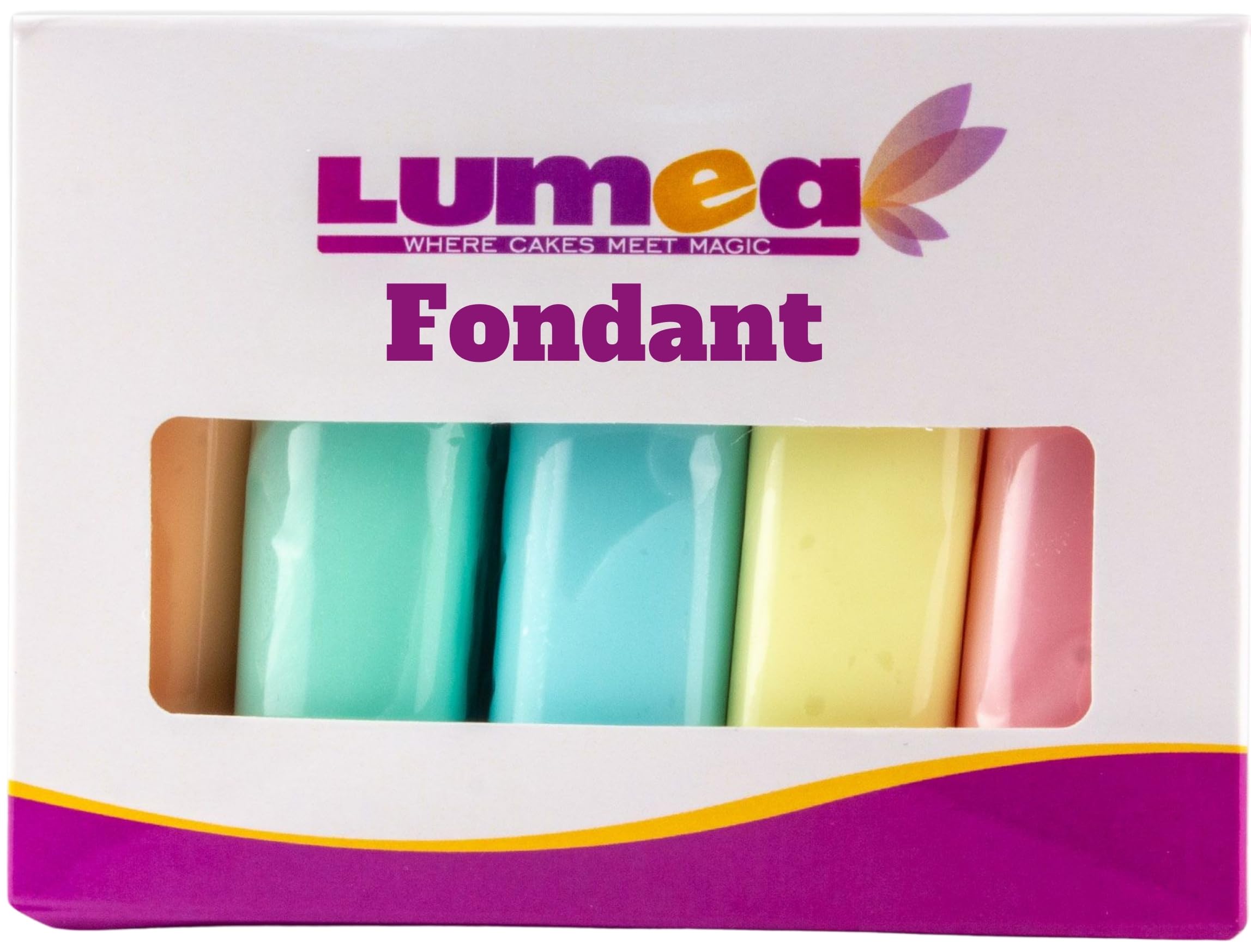 Dekozauber24 front packaging showing five pastel fondant colors and product labeling for quick identification